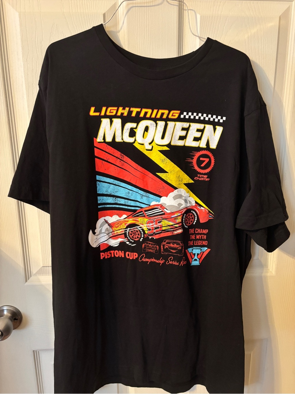 Disney Black Lightning McQueen Graphic Tee with Red and Yellow Accents